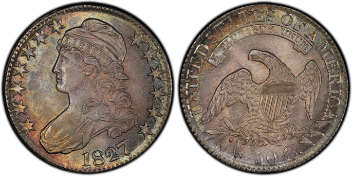 1827 Capped Bust Half Dollar. O-118. Square Base 2. MS-65+ (PCGS).